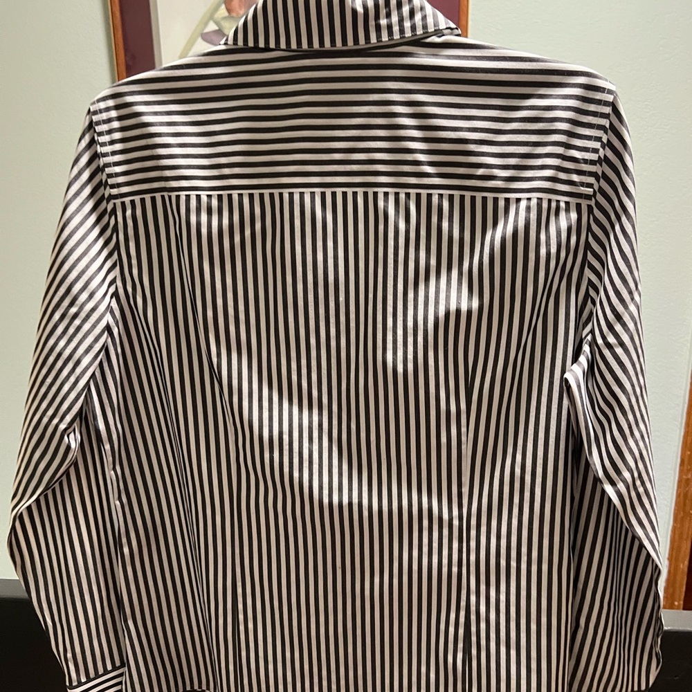 Investments Classic Black & White Striped Button Down Shirt E252 - Picture 3 of 4